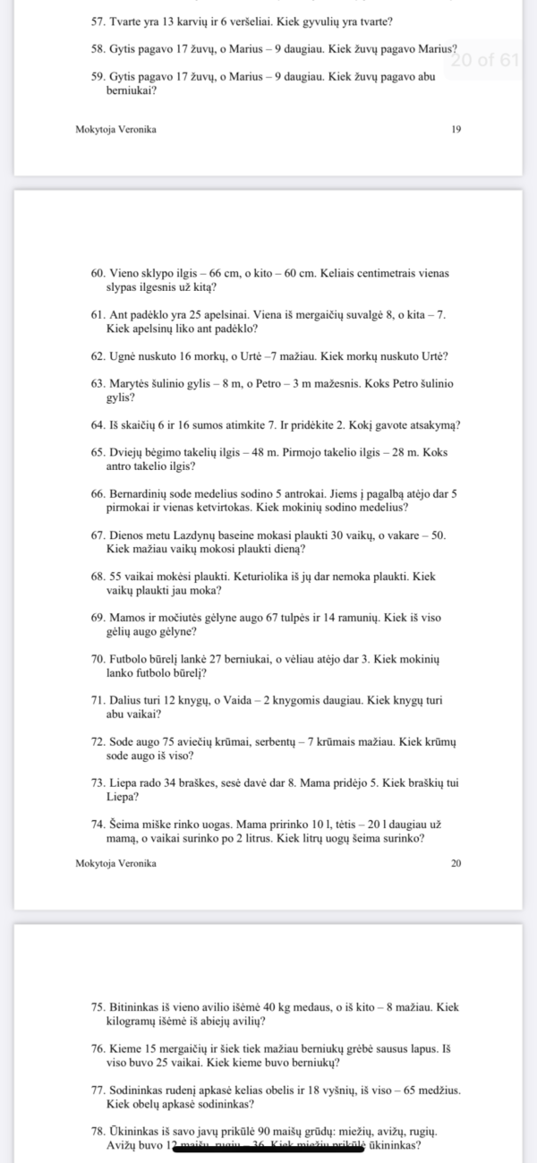 Tekstiniai uždaviniai 1-2 kl.