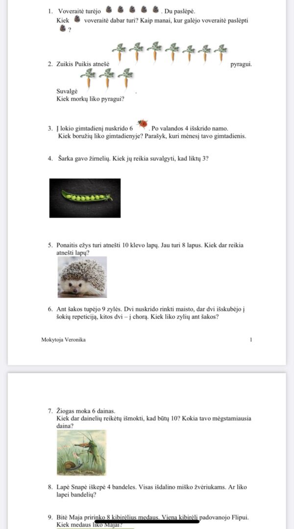 Tekstiniai uždaviniai 1-2 kl.