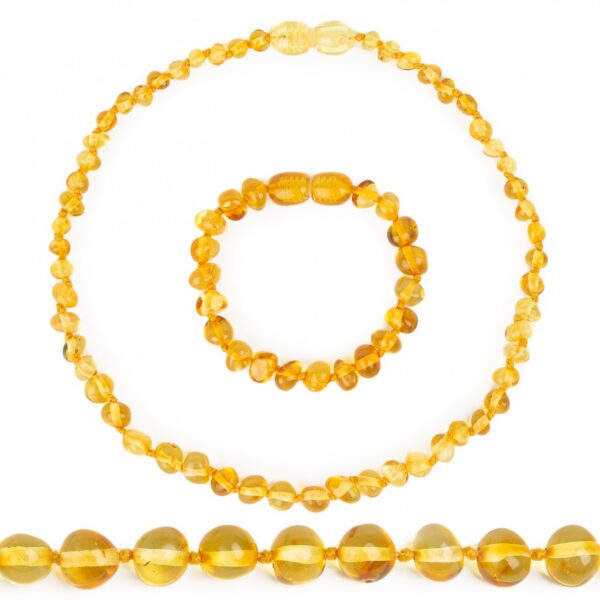 Baltijos Gintaro Papuošalų Komplektas (Kaklo Vėrinys ir Apyrankė) Kūdikiams „Yellow“